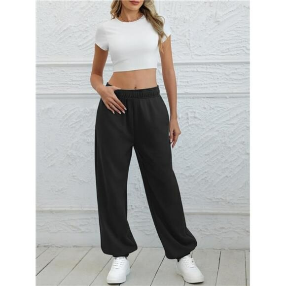 Womens High Waisted Sweatpants Baggy Joggers Lounge Workout Pants with Pockets - Picture 4 of 8